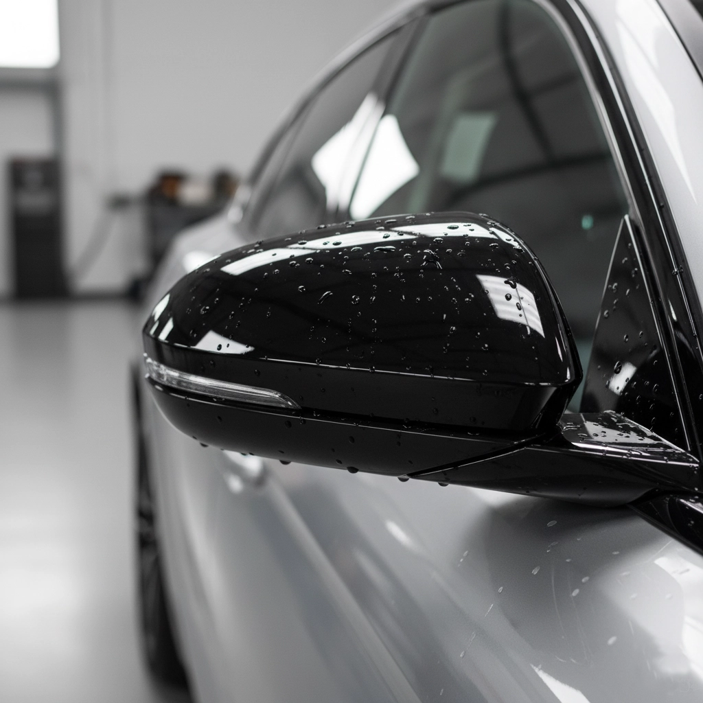 A sleek, high-jet black automotive exterior trim component showcasing a flawless, high-gloss finish